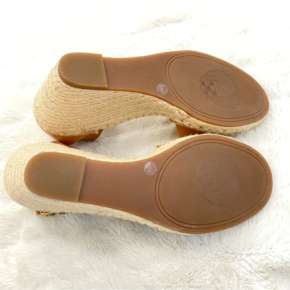 Vince Camuto Tan Leather Espadrille Wedge Sandals Size 9.5